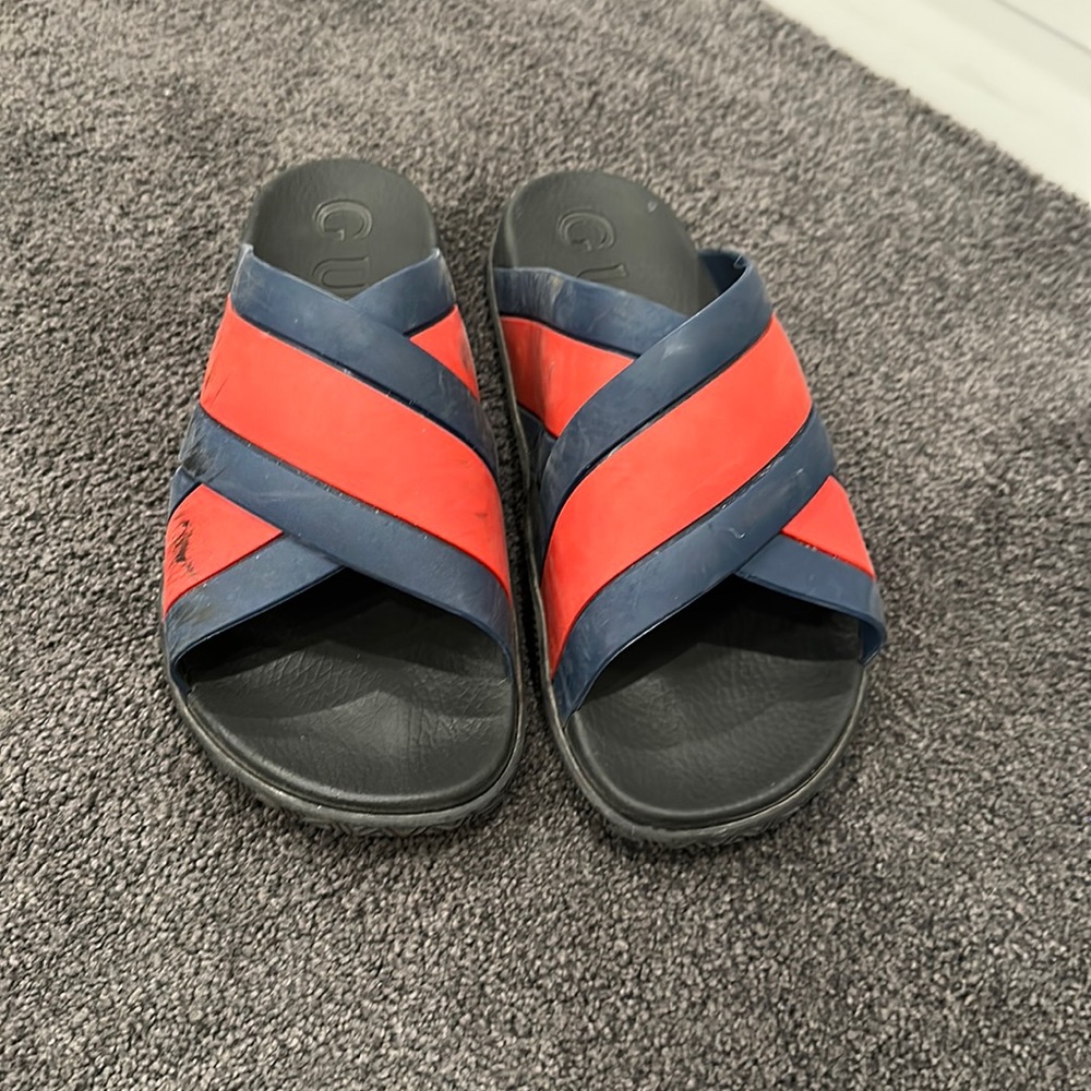Men's Red and Blue Gucci Slide Sandals